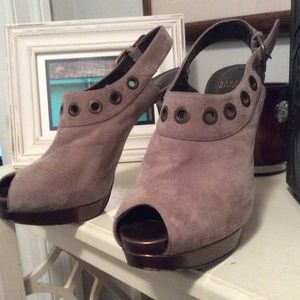 Stuart Weitzman suede grommet heels